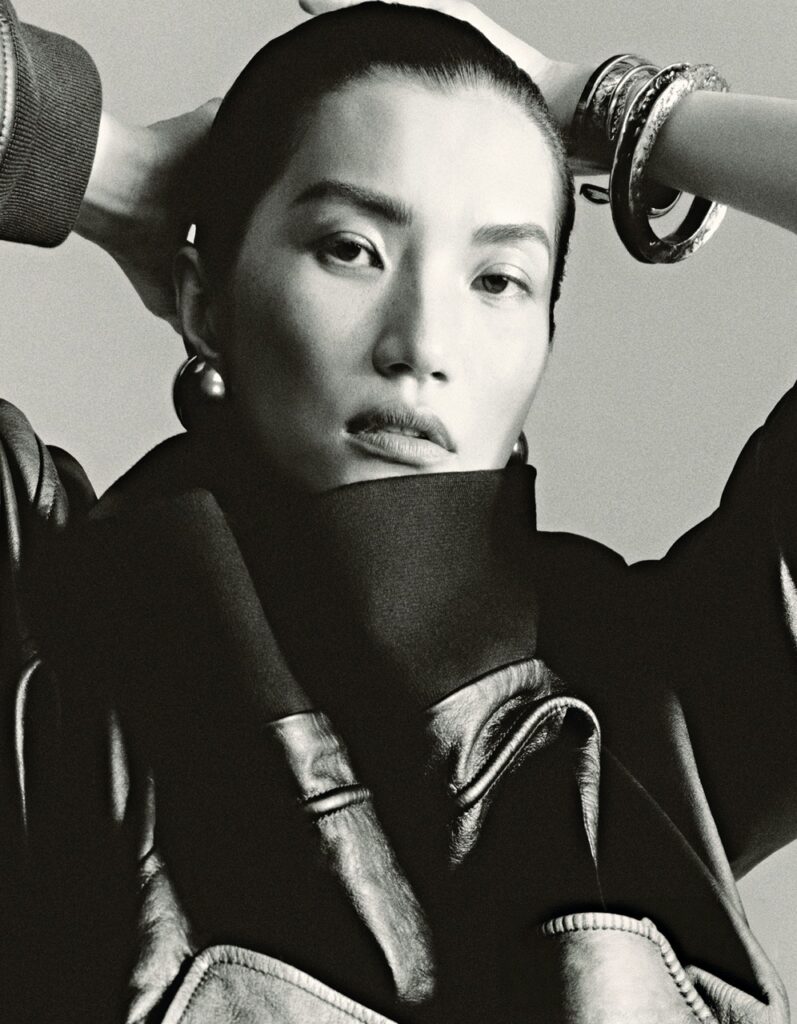 Model Danni Li black and white portrait for Marie Claire China
